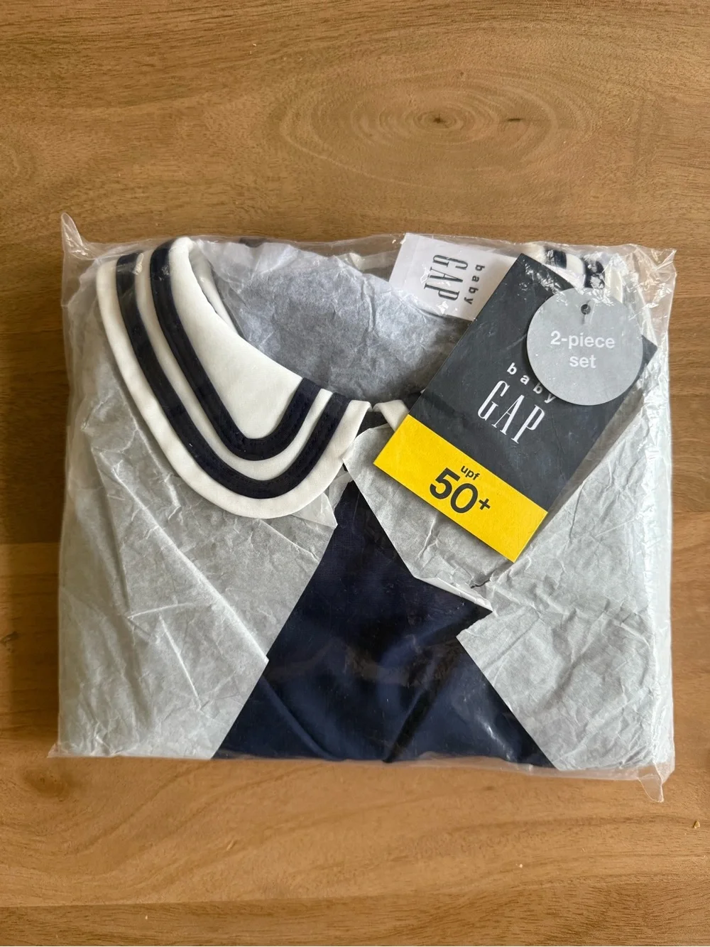 GAP Navy & White Sailor-Style Long Sleeve One-Piece Swimsuit with Hat